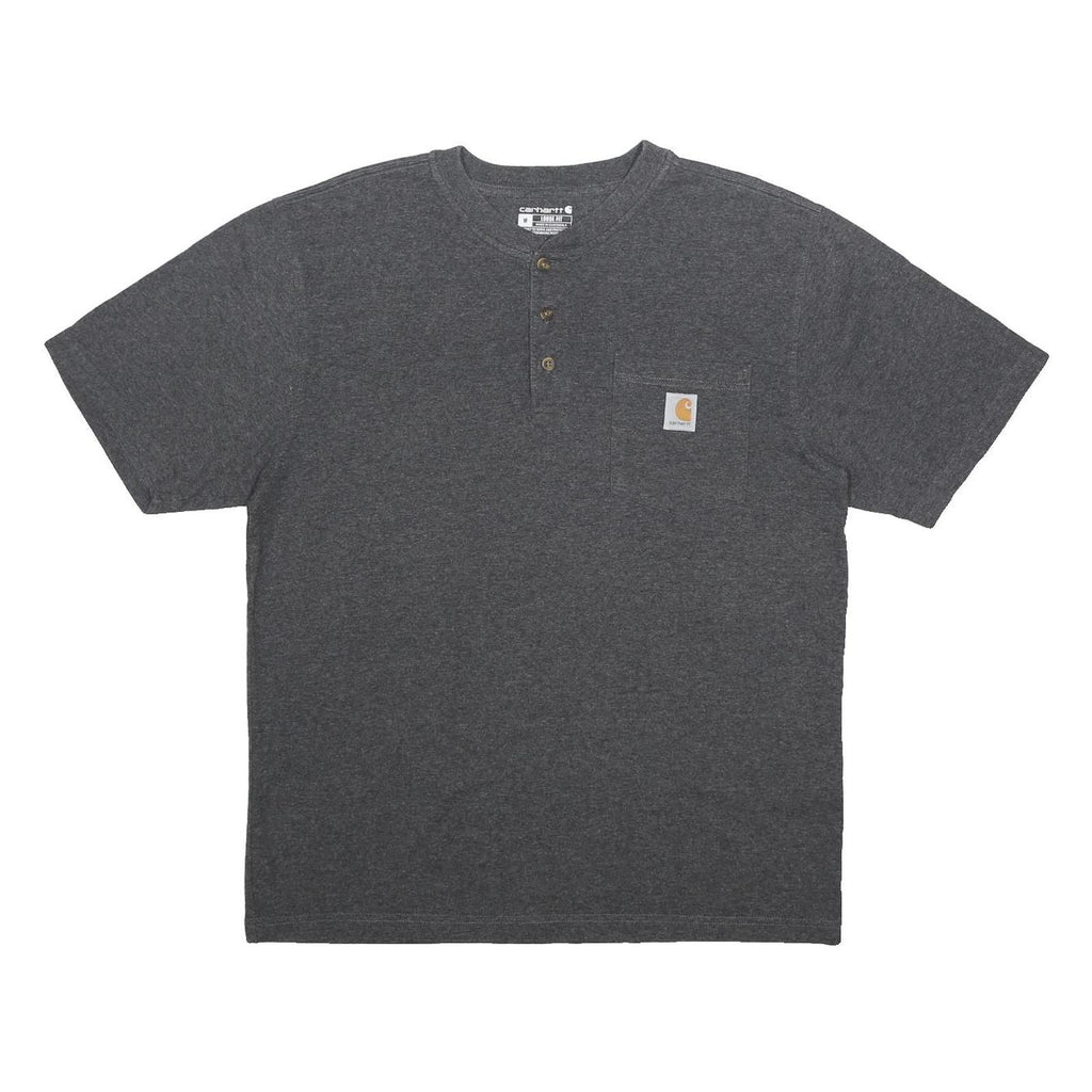 CARHARTT Mens Grey Henley T-Shirt M Short Sleeve Crew Neck Cotton Blend Pocket