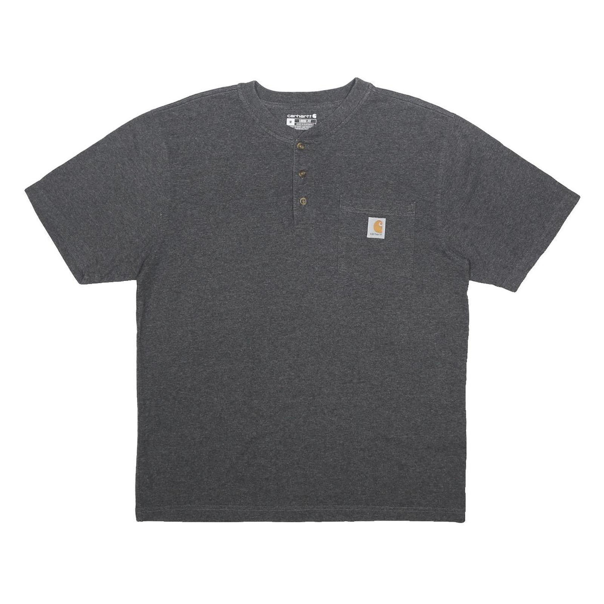 CARHARTT Mens Grey Henley T-Shirt M Short Sleeve Crew Neck Cotton Blend Pocket