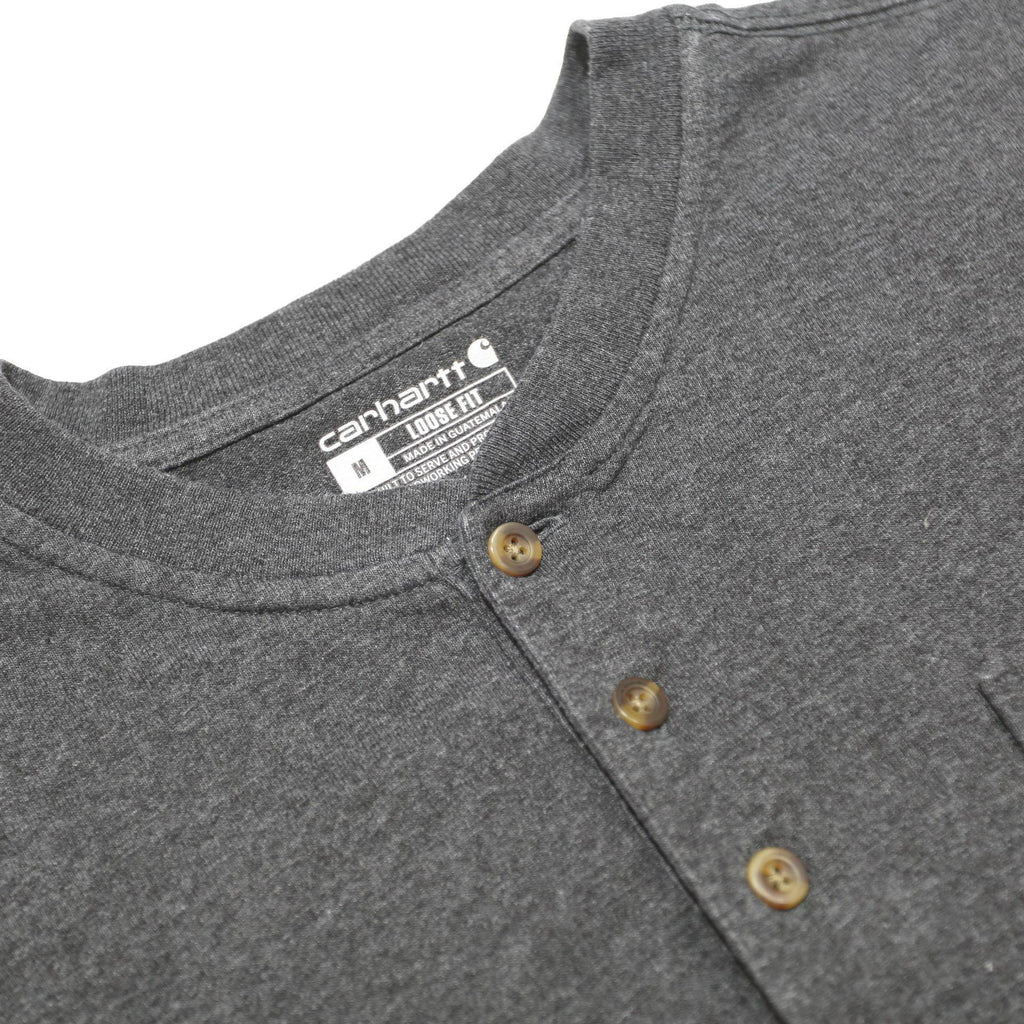 CARHARTT Mens Grey Henley T-Shirt M Short Sleeve Crew Neck Cotton Blend Pocket