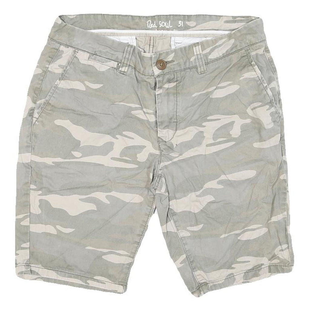 RED SOUL Mens Shorts Grey & Cream Camouflage Casual M W32 Cotton Blend