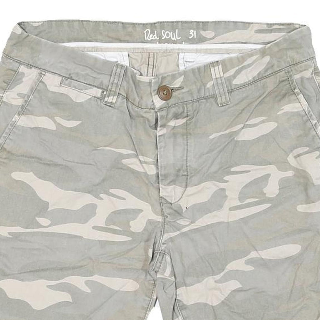 RED SOUL Mens Shorts Grey & Cream Camouflage Casual M W32 Cotton Blend