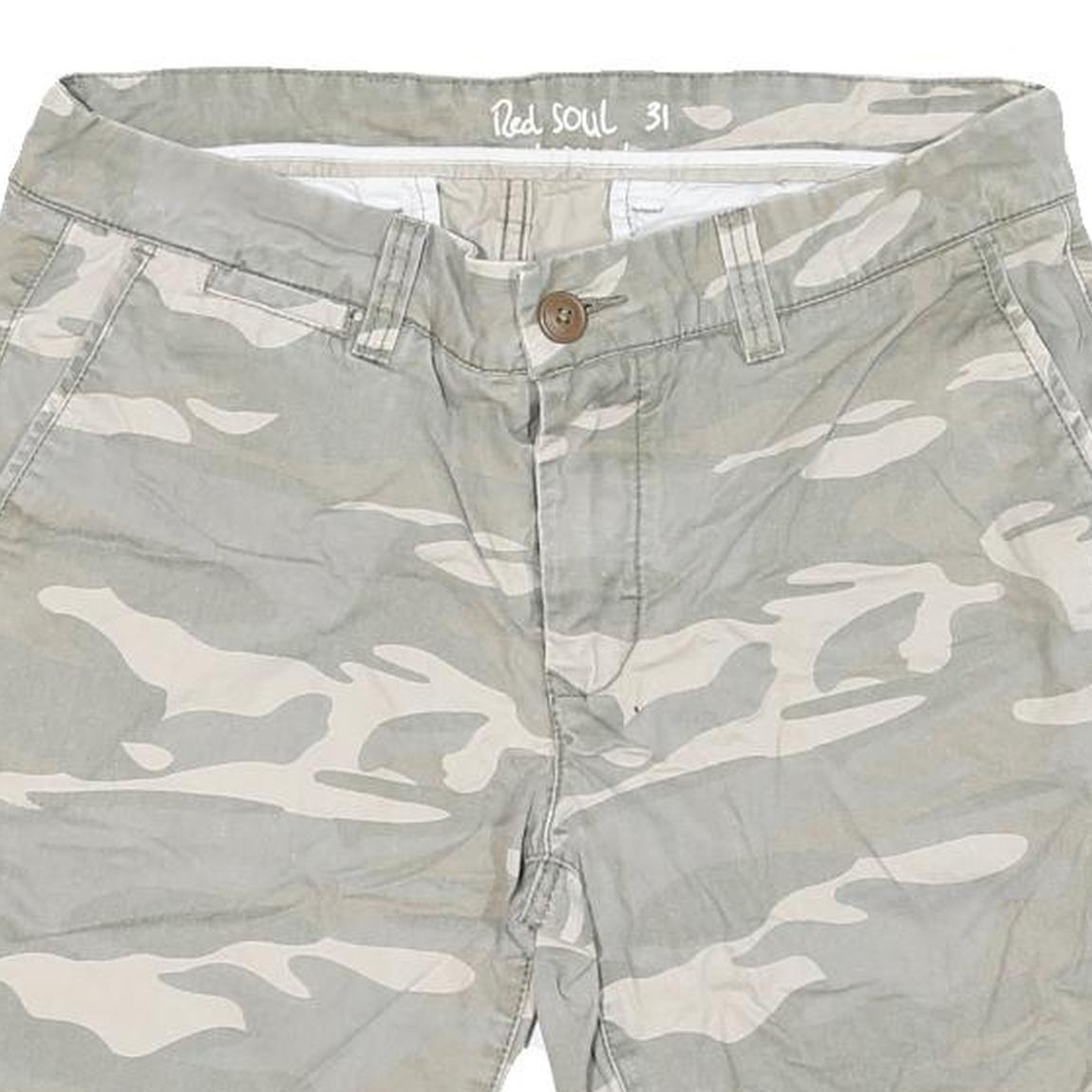 RED SOUL Mens Shorts Grey & Cream Camouflage Casual M W32 Cotton Blend