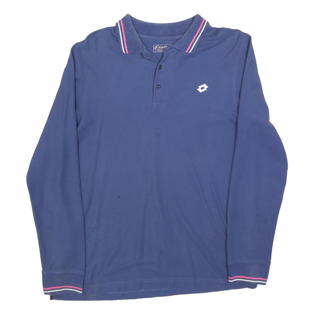 LOTTO Mens Blue Long Sleeve Plain L Polo Shirt Cotton Blend