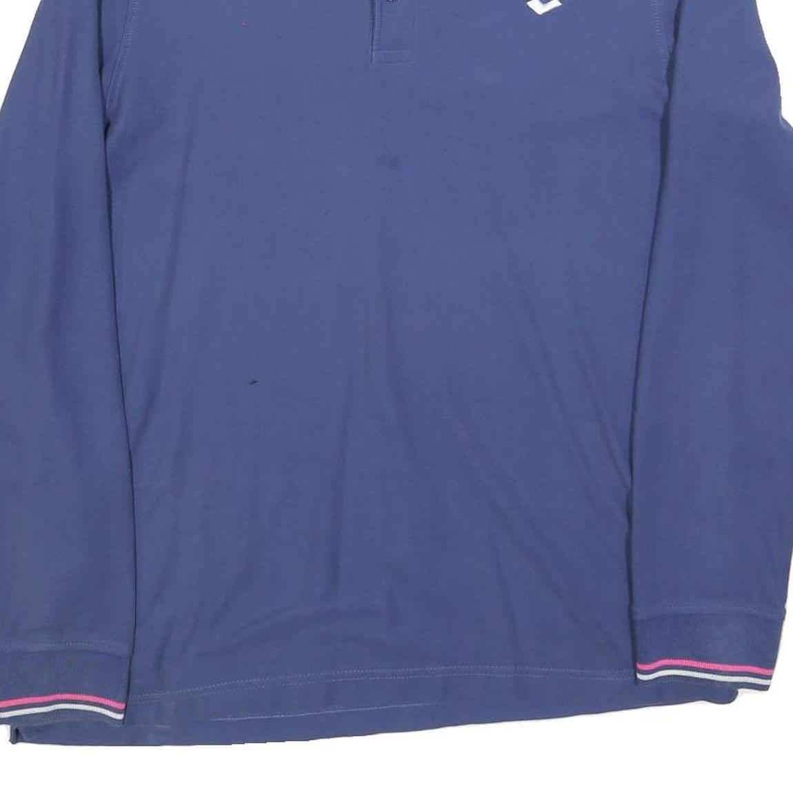 LOTTO Mens Blue Long Sleeve Plain L Polo Shirt Cotton Blend