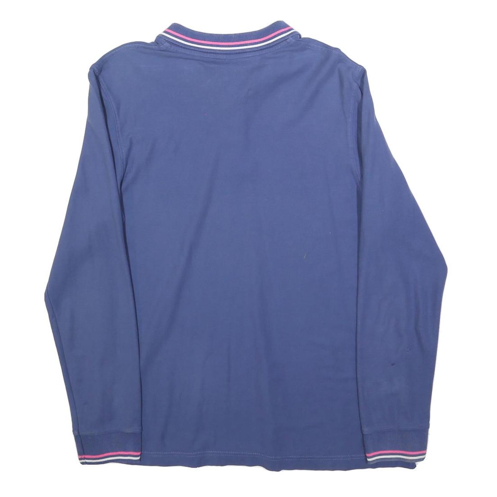 LOTTO Mens Blue Long Sleeve Plain L Polo Shirt Cotton Blend