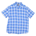 TOMMY HILFIGER Mens Blue & White Checked Linen Shirt L Button Down Short Sleeve