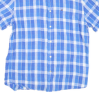 TOMMY HILFIGER Mens Blue & White Checked Linen Shirt L Button Down Short Sleeve