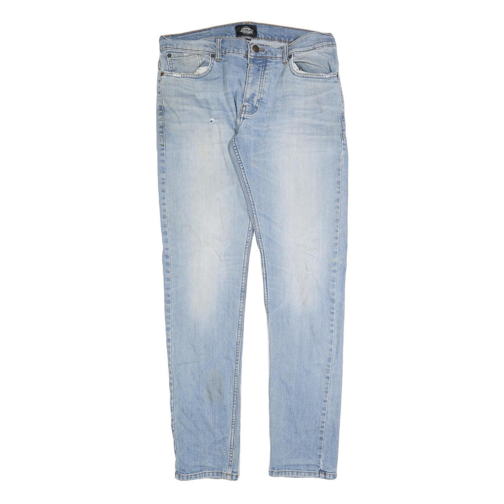 DICKIES Mens Slim Light Blue Cotton Jeans W33 L34 Button Closure Slim Fit Denim