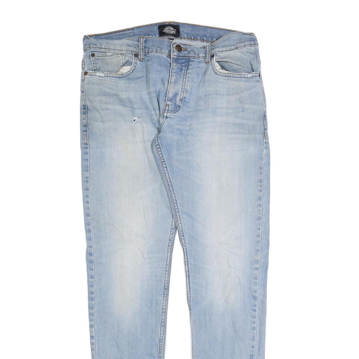 DICKIES Mens Slim Light Blue Cotton Jeans W33 L34 Button Closure Slim Fit Denim