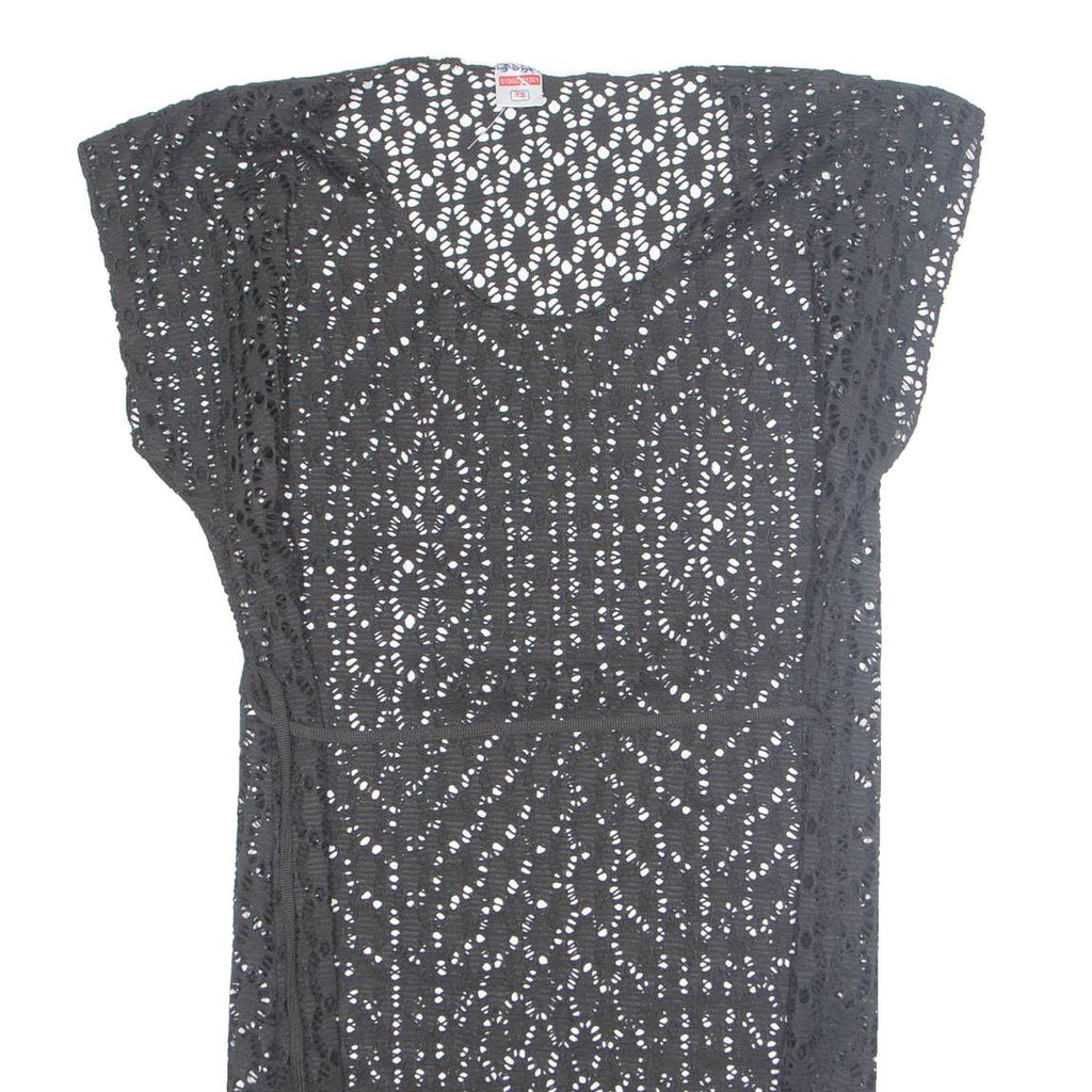 Belted Cut Out Womens Blouse Black Sleeveless XS