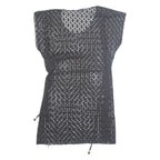 Belted Cut Out Womens Blouse Black Sleeveless XS