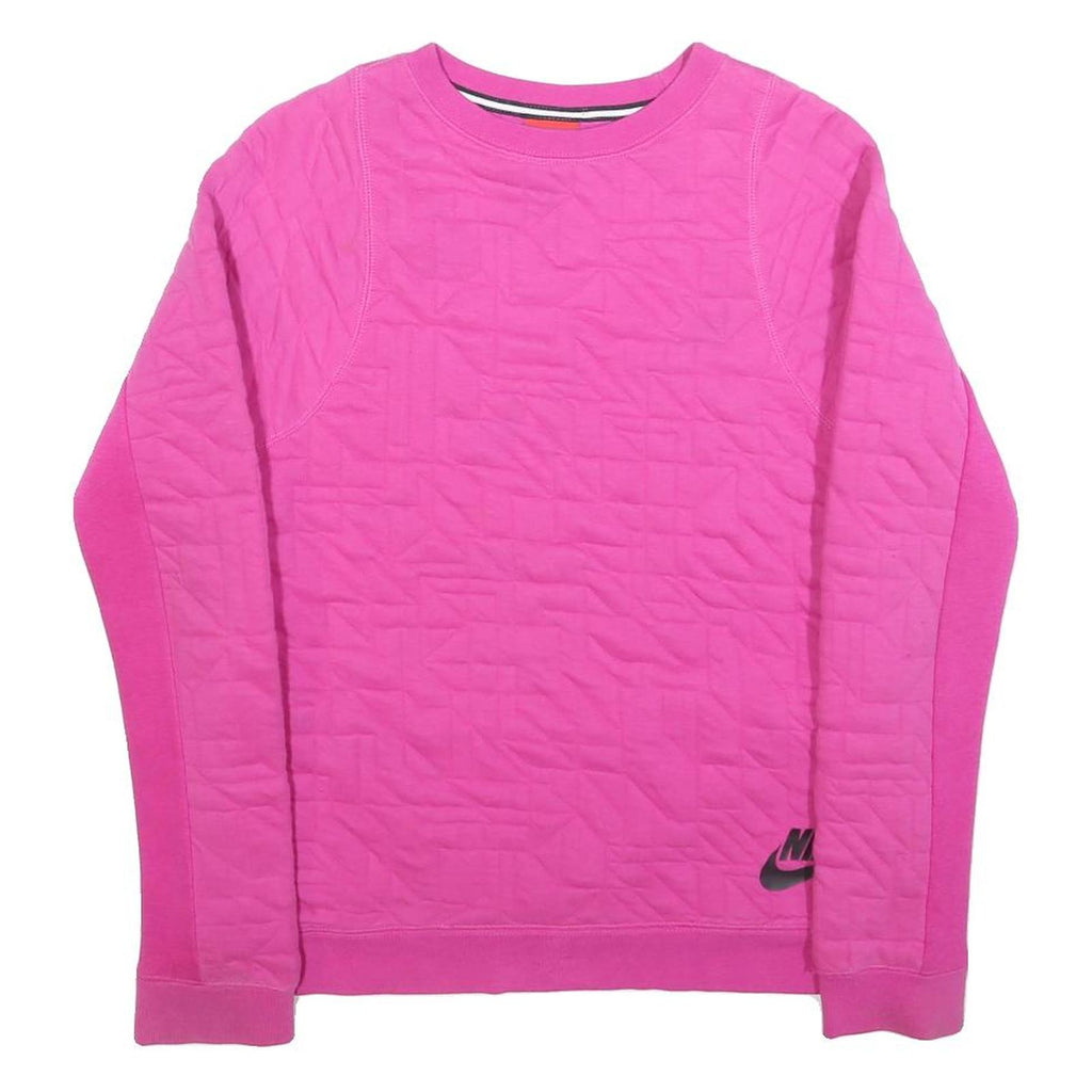 NIKE Girls Pink Crew Neck XL Sweatshirt Polyester Blend Quilted Panel Design