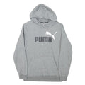 PUMA Mens Grey Pullover Hoodie S Cotton Blend Drawstring Hood Logo Sweatshirt