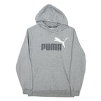 PUMA Mens Grey Pullover Hoodie S Cotton Blend Drawstring Hood Logo Sweatshirt