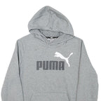 PUMA Mens Grey Pullover Hoodie S Cotton Blend Drawstring Hood Logo Sweatshirt