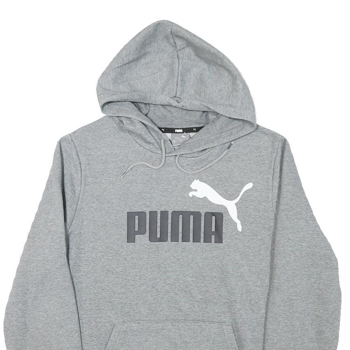 PUMA Mens Grey Pullover Hoodie S Cotton Blend Drawstring Hood Logo Sweatshirt