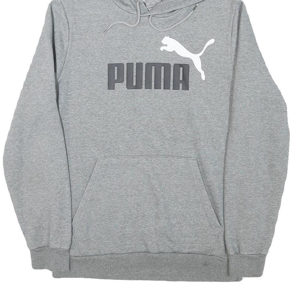 PUMA Mens Grey Pullover Hoodie S Cotton Blend Drawstring Hood Logo Sweatshirt