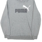 PUMA Mens Grey Pullover Hoodie S Cotton Blend Drawstring Hood Logo Sweatshirt