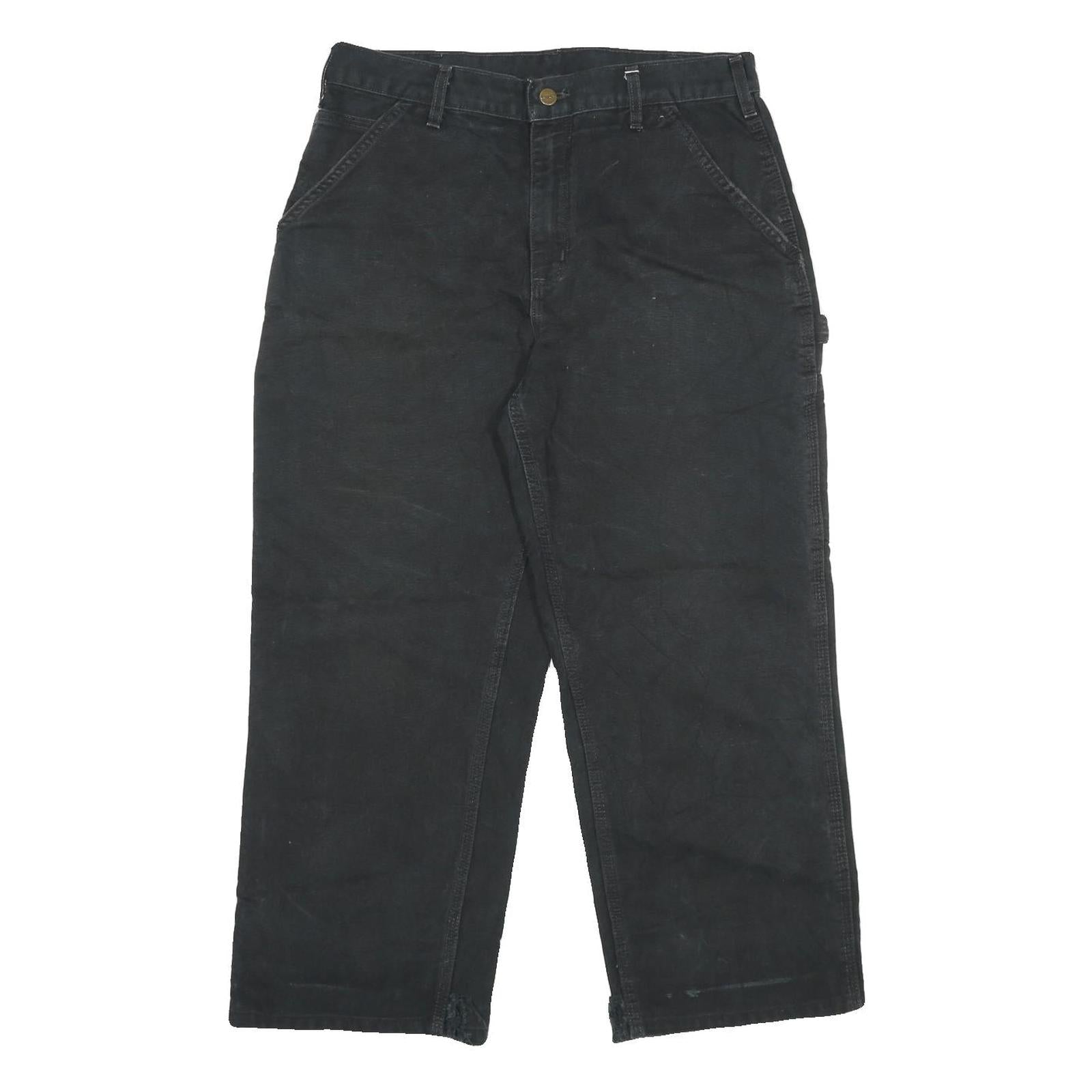 CARHARTT Mens Black Loose Cotton Jeans W33 L27 Workwear Durable Zip Closure