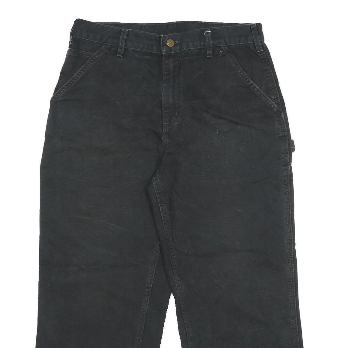 CARHARTT Mens Black Loose Cotton Jeans W33 L27 Workwear Durable Zip Closure