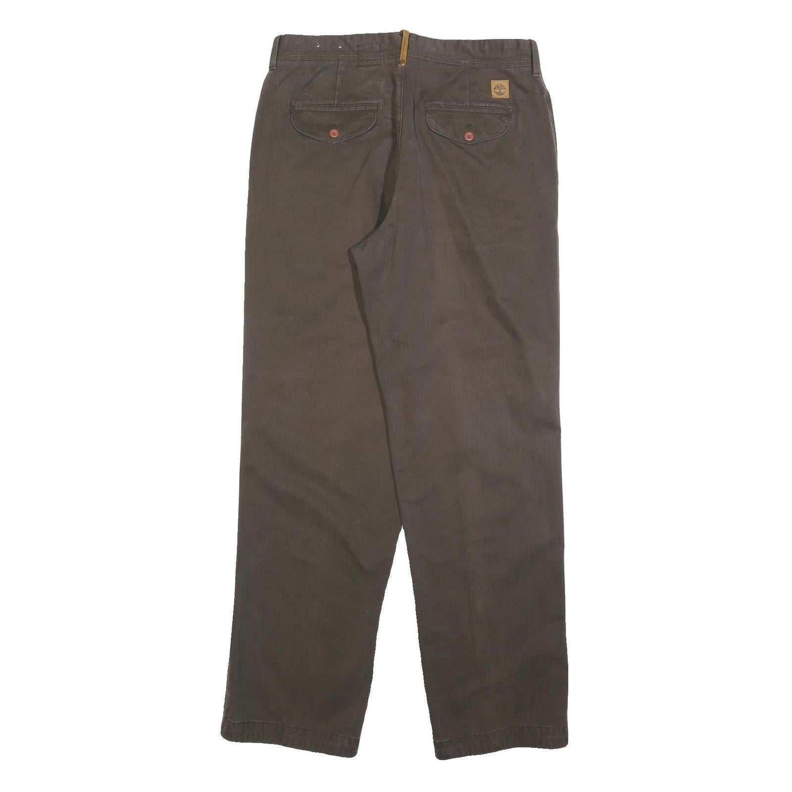 TIMBERLAND Mens Regular Brown Cotton Blend Trousers W34 L34 Zip Pockets