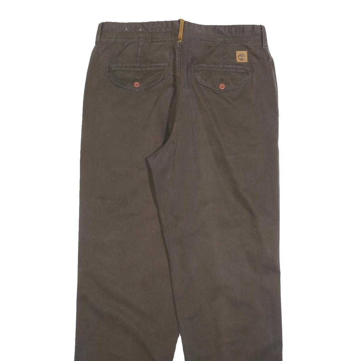 TIMBERLAND Mens Regular Brown Cotton Blend Trousers W34 L34 Zip Pockets