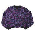 Womens Black Purple Leaf Print Casual Zip Jacket L Polyester Blend Bomber