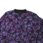 Womens Black Purple Leaf Print Casual Zip Jacket L Polyester Blend Bomber