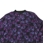 Womens Black Purple Leaf Print Casual Zip Jacket L Polyester Blend Bomber