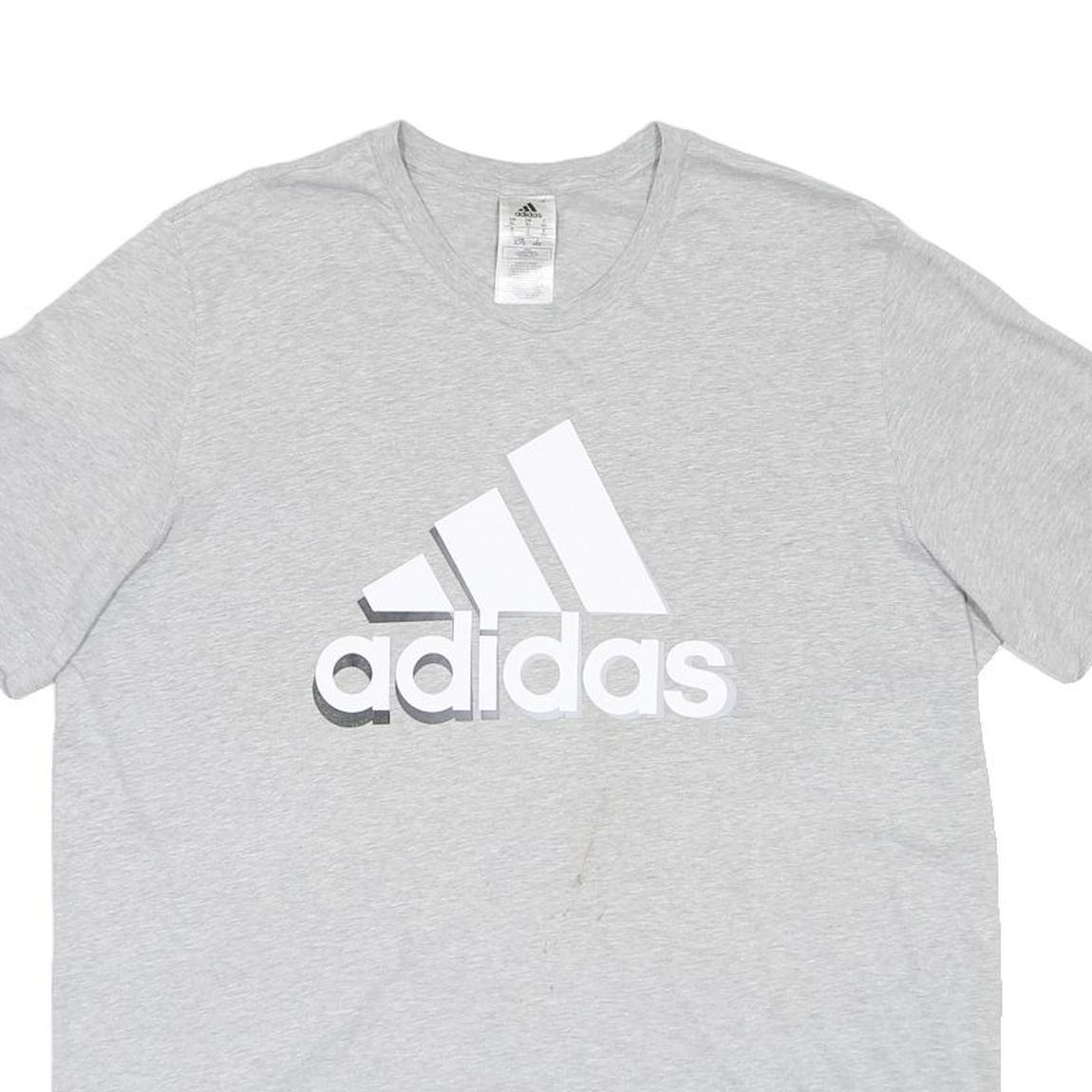 ADIDAS Mens Grey Cotton Blend Graphic T-Shirt XL Short Sleeve Crew Neck