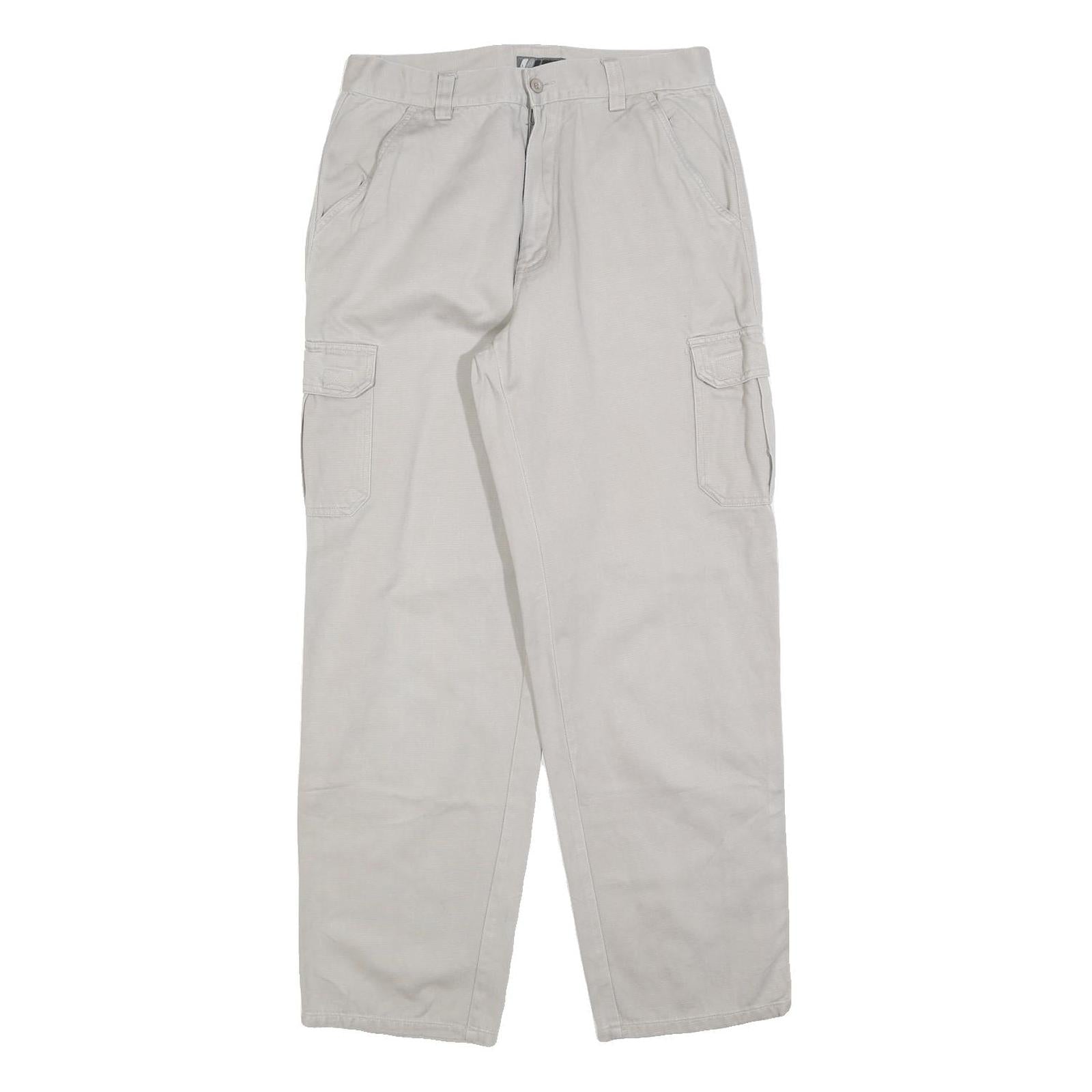 LETS GO Mens Cotton Blend Beige Regular Straight Trousers W30 L30 Zip Closure