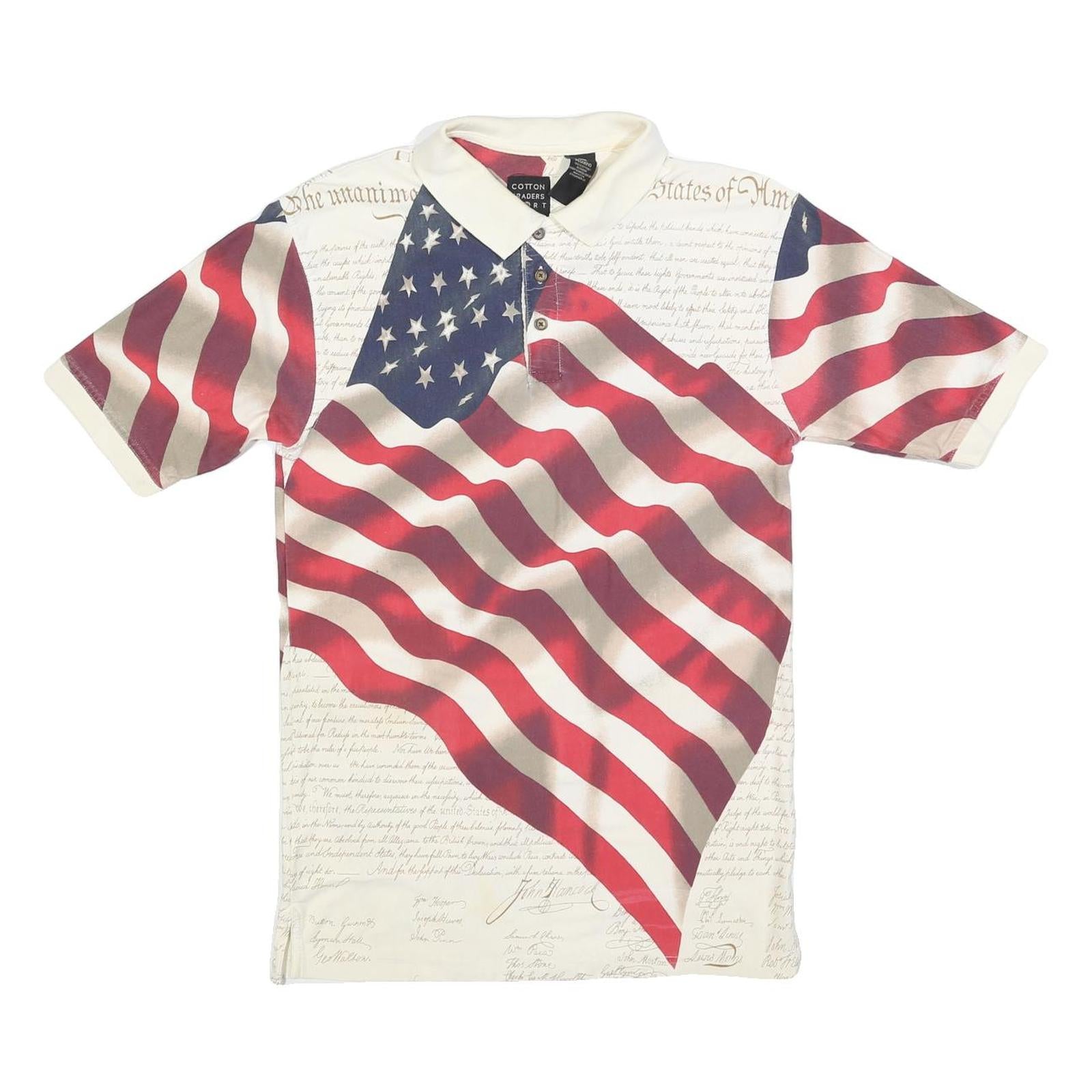 COTTON TRADERS Mens Cream & Red American Flag Print Short Sleeve S Polo Shirt