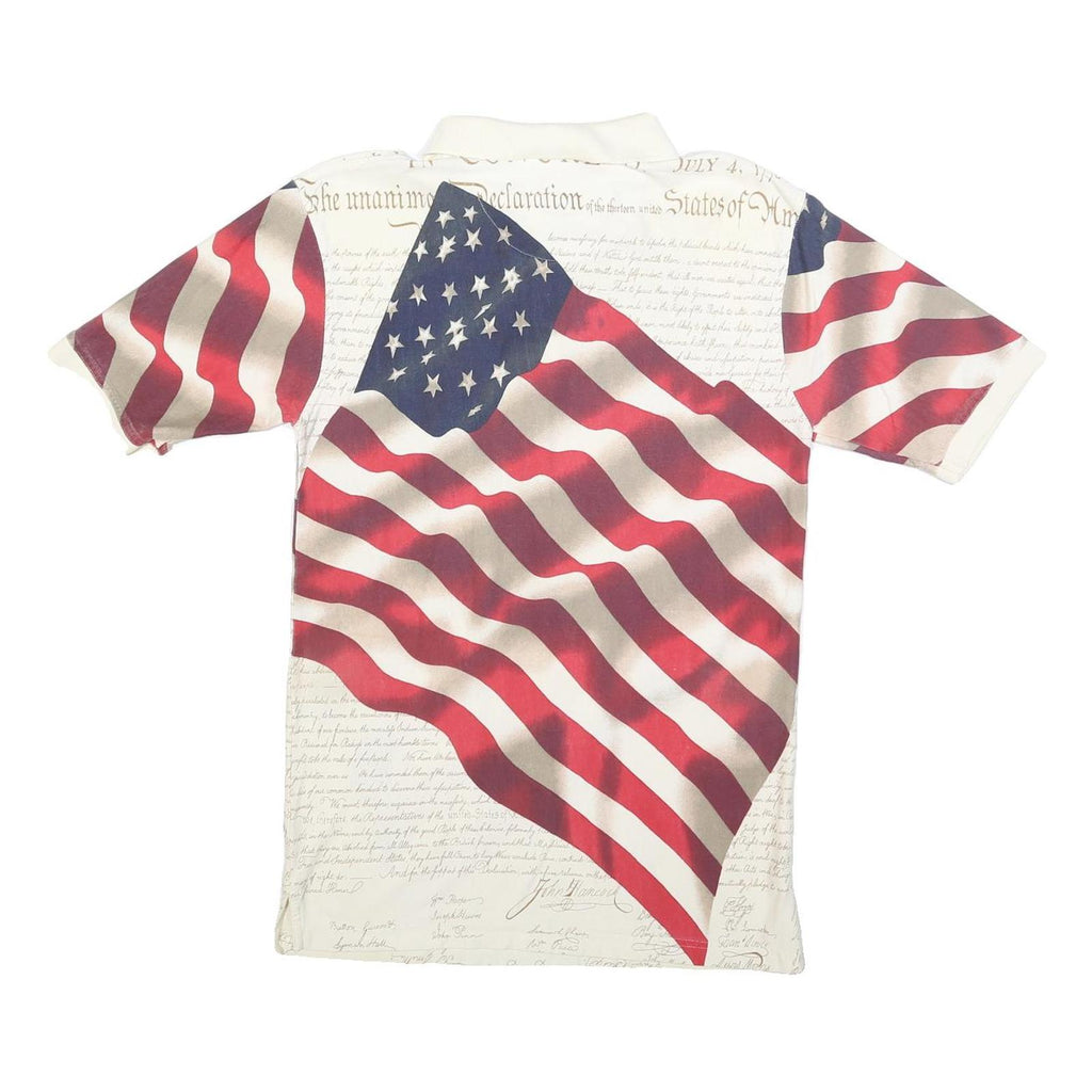 COTTON TRADERS Mens Cream & Red American Flag Print Short Sleeve S Polo Shirt