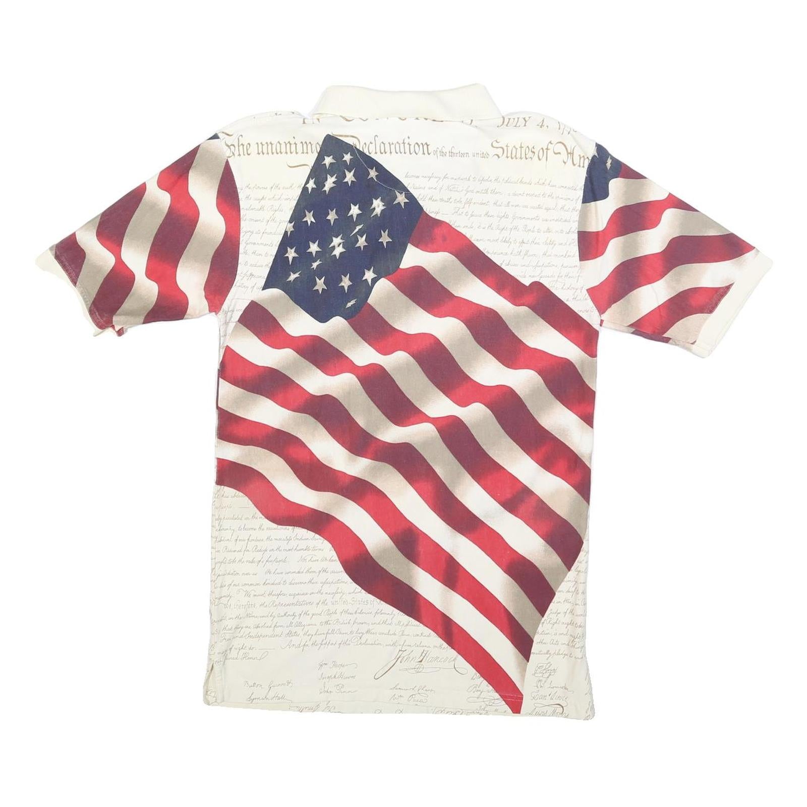COTTON TRADERS Mens Cream & Red American Flag Print Short Sleeve S Polo Shirt