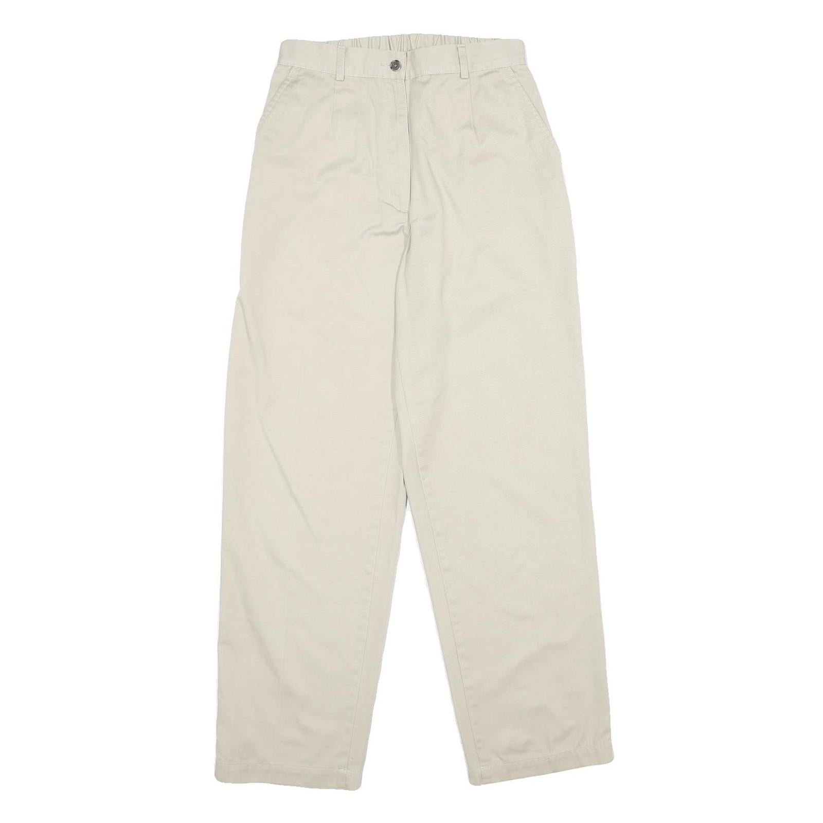 LL BEAN Womens Cotton Blend Cream Regular Fit Straight Leg Trousers W26 L30