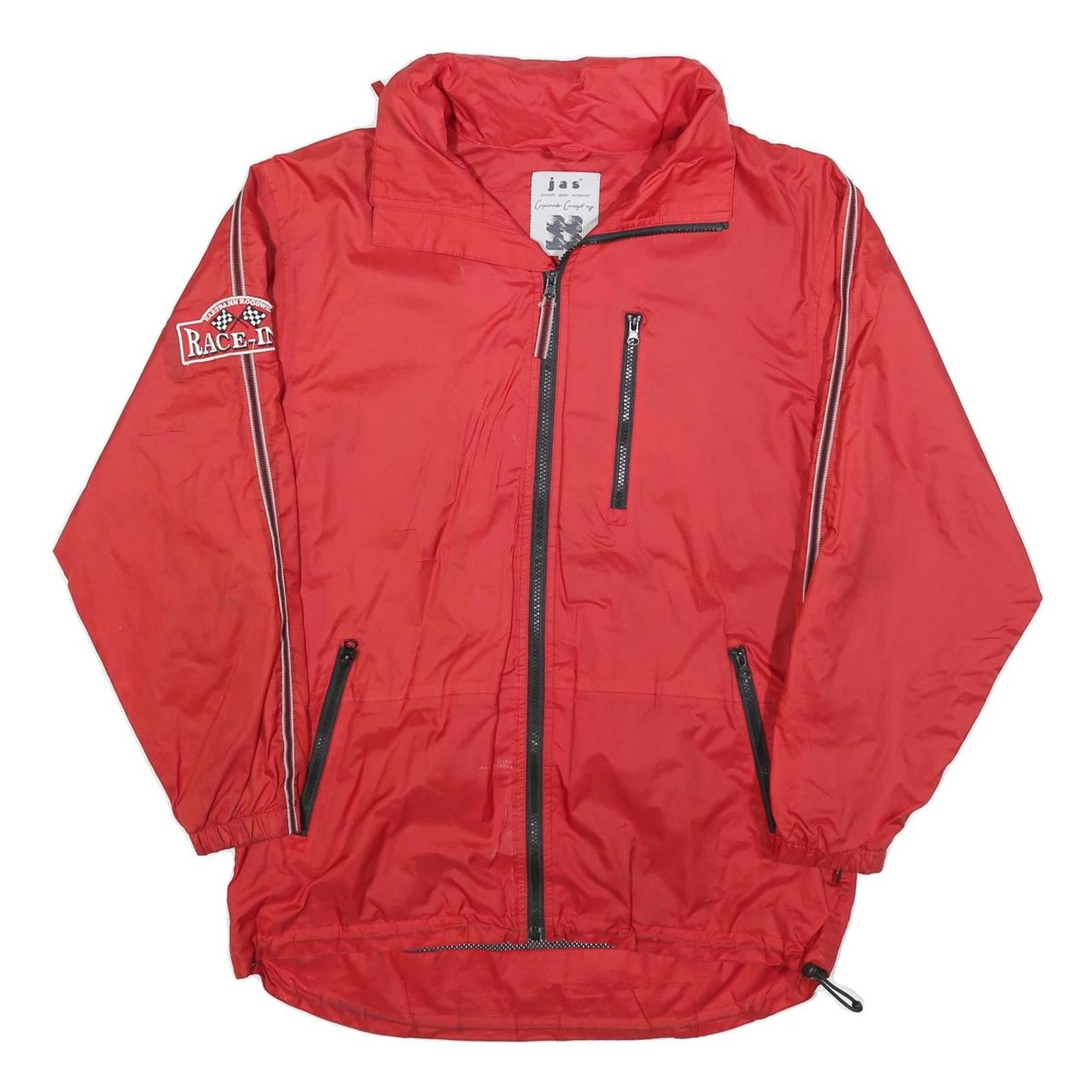 JAS Mens Red Racing Motif Zip Jacket S Polyester Casual Sportswear Lightweight