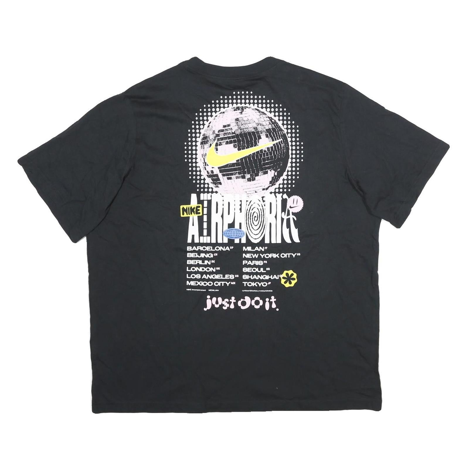NIKE Mens Black & Yellow Graphic Modern T-Shirt M Short Sleeve Crew Neck Printed
