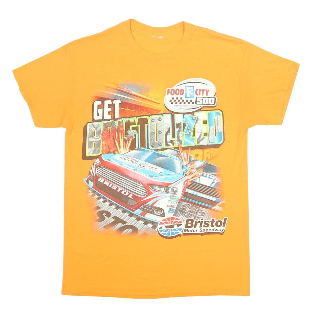 Mens Orange Graphic T-Shirt S Short Sleeve Crew Neck Bristol Speedway Racing