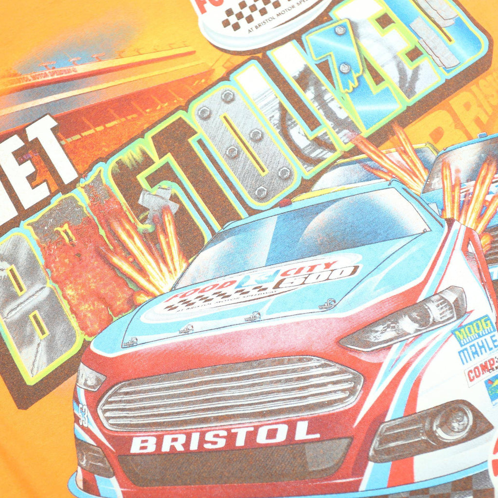Mens Orange Graphic T-Shirt S Short Sleeve Crew Neck Bristol Speedway Racing