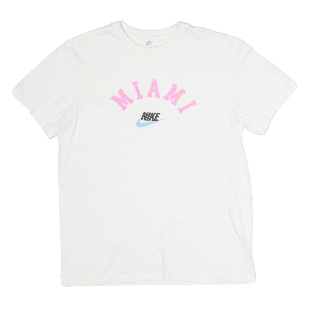 NIKE Mens White Miami Graphic T-Shirt M Short Sleeve Crew Neck Casual Cotton