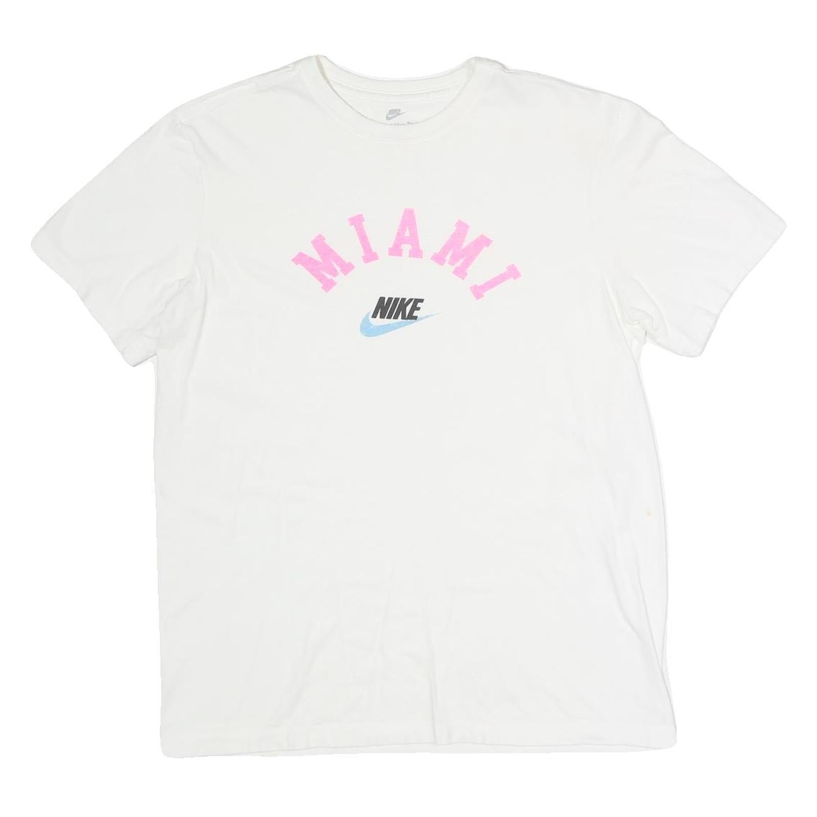 NIKE Mens White Miami Graphic T-Shirt M Short Sleeve Crew Neck Casual Cotton