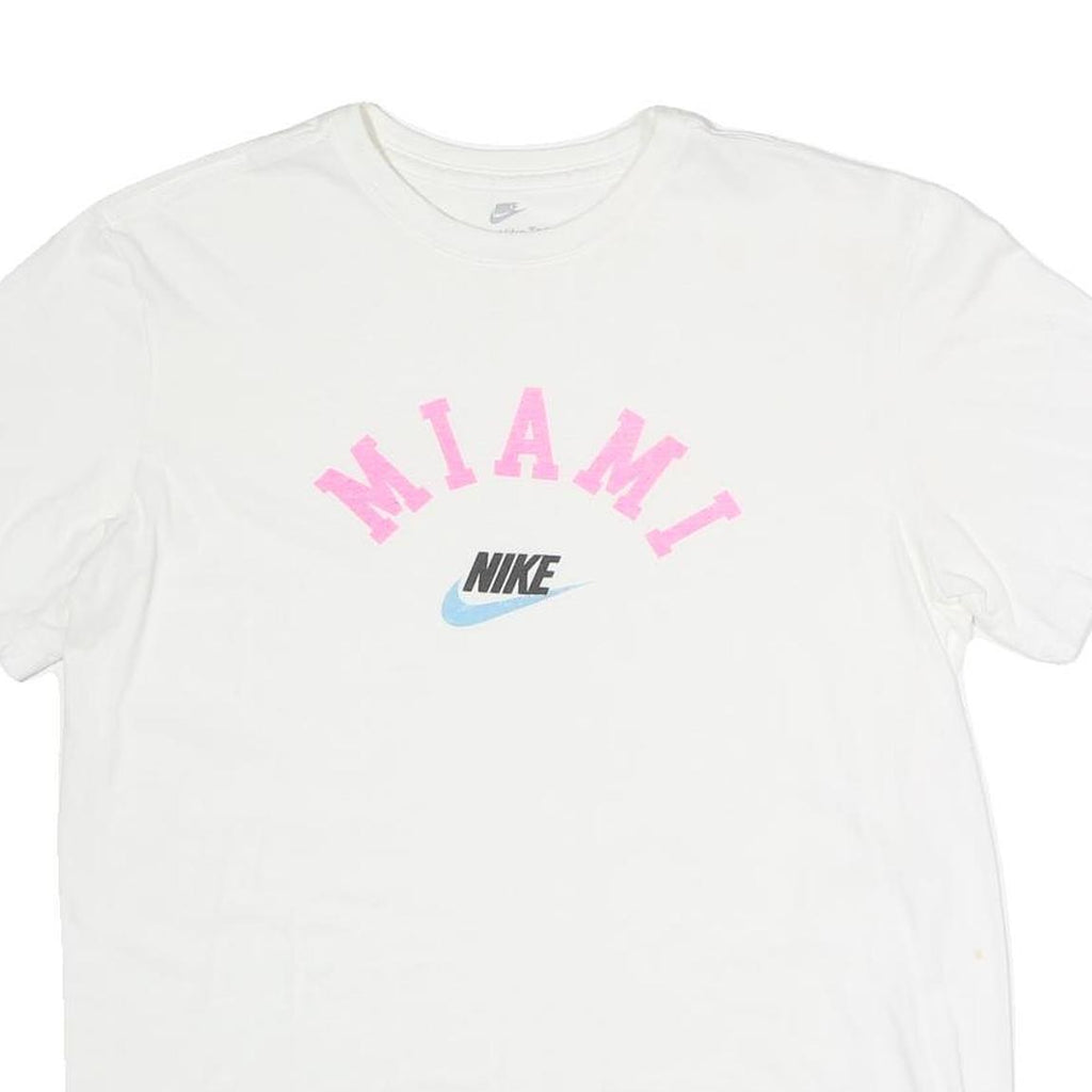 NIKE Mens White Miami Graphic T-Shirt M Short Sleeve Crew Neck Casual Cotton