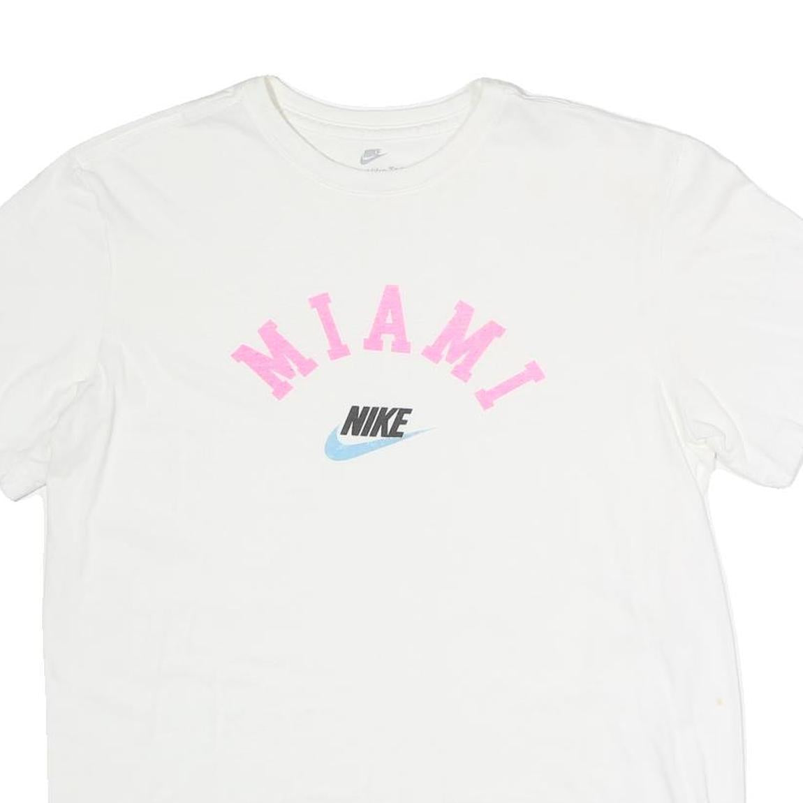 NIKE Mens White Miami Graphic T-Shirt M Short Sleeve Crew Neck Casual Cotton