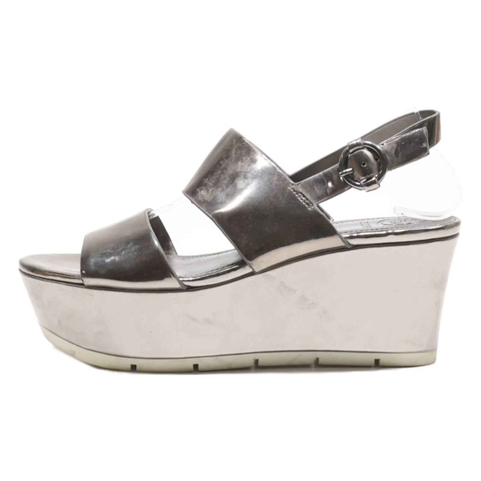 GUESS Platform Wedge Heels Silver Leather Womens UK 5