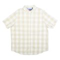 CHAPS Mens Beige & White Check Shirt XL Casual Cotton Blend Short Sleeve