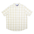 CHAPS Mens Beige & White Check Shirt XL Casual Cotton Blend Short Sleeve