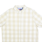 CHAPS Mens Beige & White Check Shirt XL Casual Cotton Blend Short Sleeve