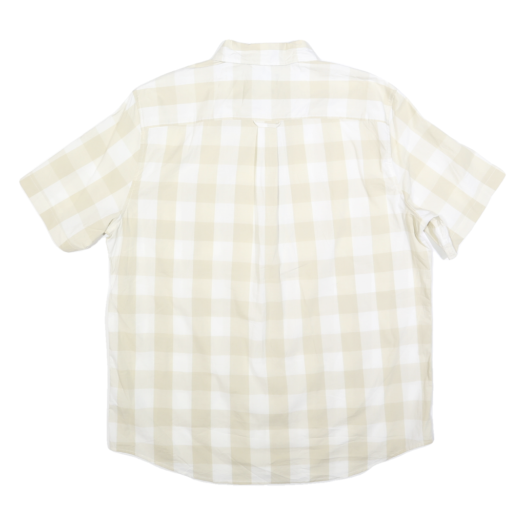 CHAPS Mens Beige & White Check Shirt XL Casual Cotton Blend Short Sleeve