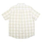 CHAPS Mens Beige & White Check Shirt XL Casual Cotton Blend Short Sleeve