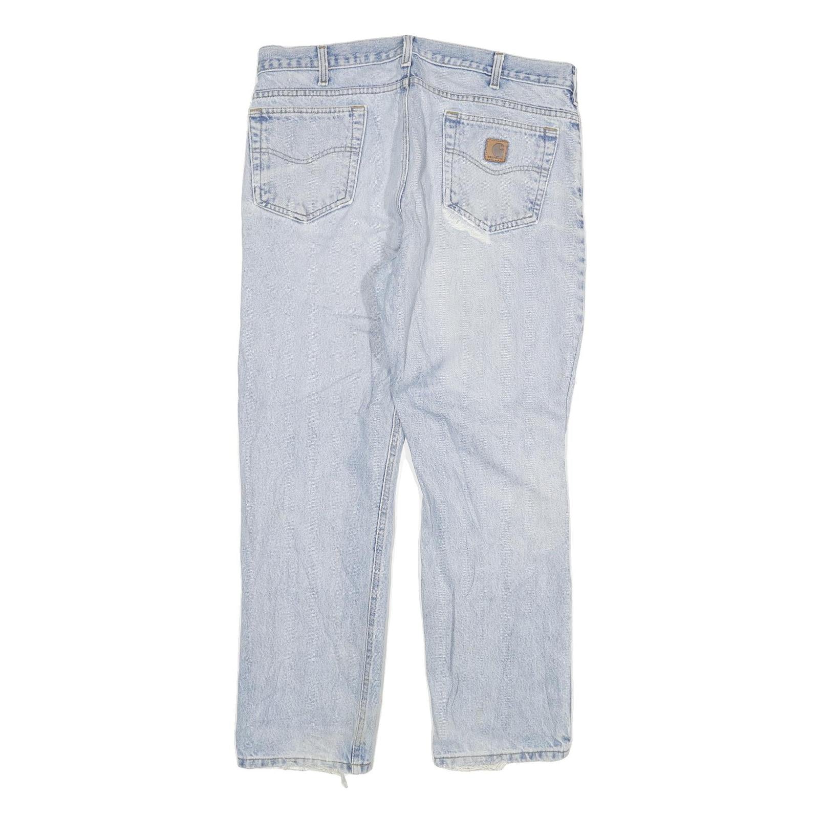 CARHARTT Mens Regular Fit Light Blue Denim Jeans W36 L29 Distressed Cotton Blend